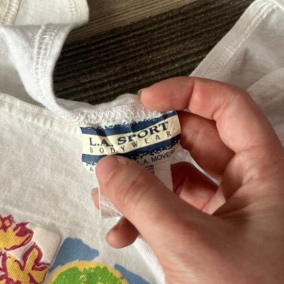 la sport bodywear white floral graphic tank top vintage y2k - Picture 3 of 4